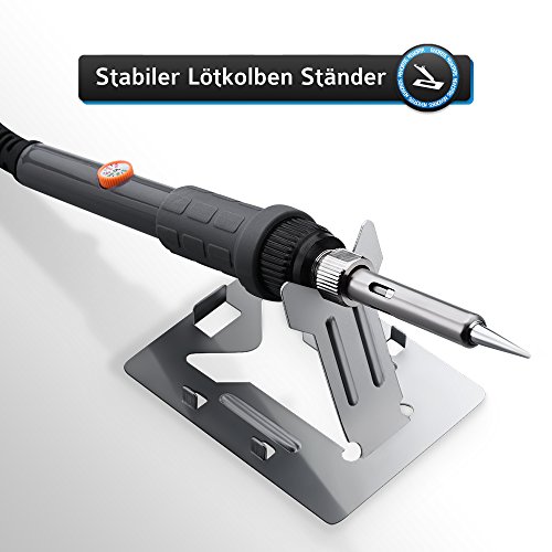 Lötkolben, HoLife Lötset Lötkolben Kit mit einstellbarer Temperatur (200° C-450°C) Handlötkolben Lötstation mit 5pcs Eisen Lötspitze, Solder Sucker, Lötkolben Ständer, Lötzinn, Pinzetten für Holz,Brandmalerei usw (60W 220V) - 6