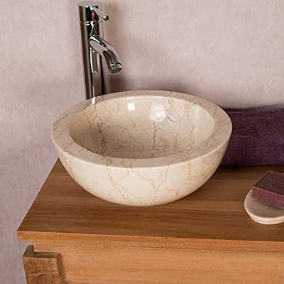 wanda collection Vasque BARCELONE en marbre à poser crème 30 cm
