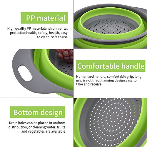 Enko Colander Set, Küche Silikon Faltbarer Seiher / Nudelsieb, Umweltfreundlich Non-Toxic Leicht zu Reinigen, 2 Größe Einschließlich 8 Und 9,5 Zoll. (GRÜN) - 3