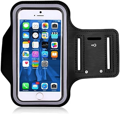 Gudior Running &amp; Exercise Armband for Samsung Galaxy S6 / S6 Edge, S5 / S5 Active, S4, iPhone 6 / 6S (4.7''), HTC One &amp; More Mobile Phones with Key Holder &amp; Reflective Band. (Below 5''-black)