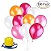 Produktbild 100 stück Latex Luftballons + 1 Luftballonpumpe, Party Luftballons bunt großpackung Geburtstags Party Ballons Weisse Dekoration Latexballons (Rosa/Pink Weiß Rot Orange) für Halloween, Weihnachten