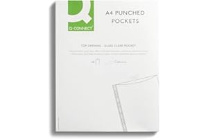 Q-Connect Delux Punched Pocket Top Opening Green Strip A4 Clear (Pack of 100)