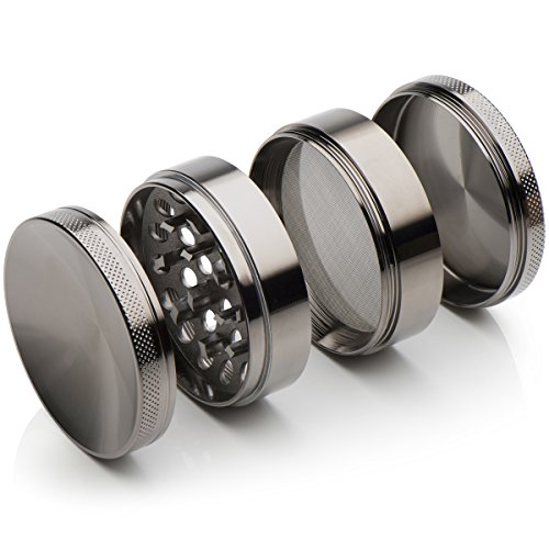 ATA® Premium Aluminium Pollen Grinder Crusher für getrocknete Tabak, Herb, Kräuter, Gewürze, Ø63mm, 4-teiliges Set mit Mini-Scraper, Silber - 5