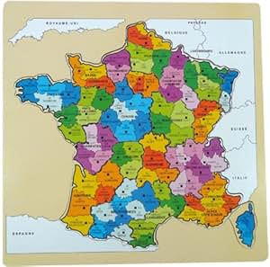 Grand Puzzle Carte De France Départements – MAUCLAIR-DACIER – Jeu Ancien 1900 – Bois