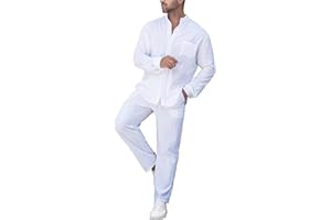 vejtmcc Conjunto de camisa y pantalones de lino para hombre, manga corta, pantalones y camisa de algodón y lino para hombre, manga corta, ajuste universal, camisa con botones, manga larga, pantalones