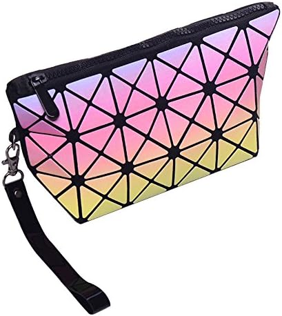 Wordmo Geometry Shard Lattice Quilted Design Makeup Bag Rainbow Gradient Color Cosmetic Bag Wallet &amp; Phone Bag (Pink)