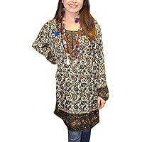 Womens Tunic Top Printed Brown Ethnic Boho Chic Kurti M