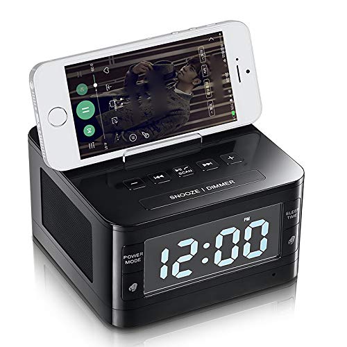 Dolphy Dock Station FM Radio,Support Hands-Free Call,USB Port,Sleep Timer,Day/Date,Dual Alarm Clock,LED Display,Wireless Bluetooth Player,Display with Dimming for Bedroom,Office,Hotel