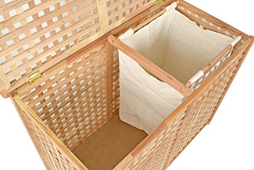 Wäschekorb Doppelkammer Wäsche Truhe 67 cm Höhe Badmöbel Massiv Walnuss Holz - 9