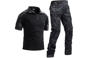 Uugood Shirt and Trouser Sets for Men, Tactical Shirt Military Pants Summer Short Sleeve T-Shirt Camouflage Outfit Combat Trousers for Hunting Paintball Airsoft