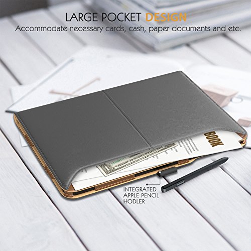MoKo Samsung Galaxy Tab S3 9.7 Hülle – Schlank Folding Kunstleder Schutzhülle Leder Hülle Tasche Ledertasche Etui Smart Case Cover mit Standfunktion Dokumentschlitze Auto Sleep/Wake up Funktion für Samsung Galaxy Tab S3 9.7 Zoll 2017 (SM-T820 / T825, Keine Stiftversion), Grau & Braun - 4