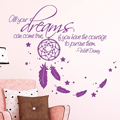 ORIGINAL Wandtattoo Loft Wandtattoo: Schriftzug „All your dreams can come true, if you have the courage to pursue them“ – Walt Disney mit Traumfänger / Wandtattoo / Wandaufkleber / 54 Farben / 3 Größen / weiß / 80 cm hoch x 93 cm breit - 3