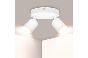 Ketom GU10 Faretti da Soffitto Orientabili, Faretti LED da Soffitto Bianco, Lampada da Soffitto 2 Luci Rotonda, Moderna Faretto da Parete Interno per Barra, Cameretta, Cucina, Senza Lampadina