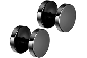 Flongo Boucles d'Oreilles Homme Acier Inoxydable Clous d'Oreilles Rond Large 4-14mm Fantaisie Bijoux Cadeau Couleur Noir