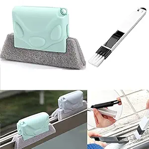 VazzLox Combo of Window Groove Frame Cleaning Brush and Dust Cleaning Brush for Window Slot Keyboard with Mini Dustpan, Door Track Cleaning Brushes, Dust Cleaner Tool for All Corners Edges and Gaps