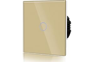BSEED Interruptor Tactil luz pared, Interruptor Conmutador de Cristal,Interruptor con luz Piloto,Sin Función Wifi,1 Gang 1 Vía,86mm Oro