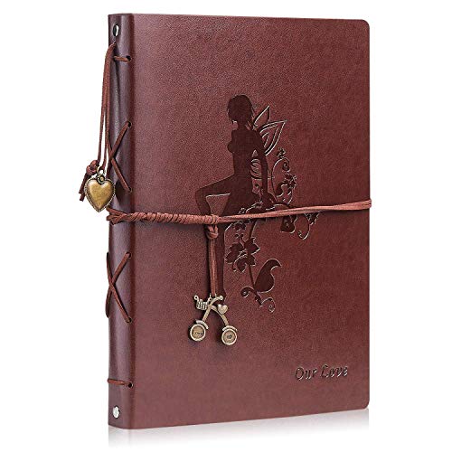 FOBOZONE Scrapbook Photo Album, Angel Girl Vintage Self Adhesive Photo Albums 60 Black Pages Between A5-A4,Birthday Valentine's Day Christmas Thanksgiving Mother Friend Gift (Angel Girl-Brown Large)