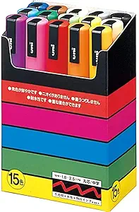 Uni Marker Posca Paint Pen, Medium Point, Set of 15 Colors - (PC-5M15C)
