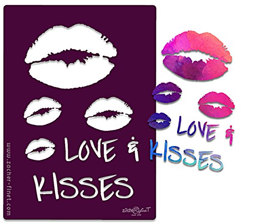 Textilschablone - Scrapbookschablone - Schablone aus festem Material - WIEDERVERWENDBAR für T-Shirt Design und viele andere kreative Anwendungen - LIPPEN KUSSMUND LOVE & KISSES - von zAcheR - fineT