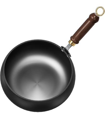 Poêle En Fer Forgé Avec Couvercle En Bois - 24 Cm, Anti-adhésif Naturel, Pour Toutes Cuissons