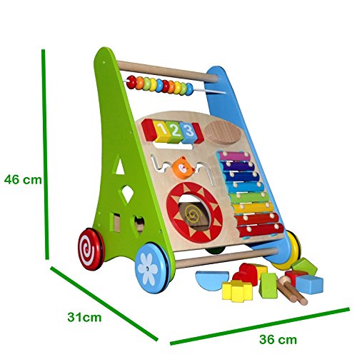 Lauflerner ~Activity Walker ~ Baby Walker aus Holz mit Xylophon und Holzsteckspiel - 3