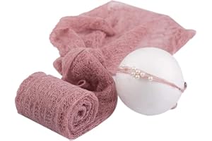 yufana 2 Stück Neugeborenes Baby Fotografie Foto Prop,Stretch Wrap Baby Lange Ripple Wrap,Neugeborene Fotografie Requisiten,Wickeldecke Wickeltuch mit Stirnband für Baby Jungen Mädchen Geschenk