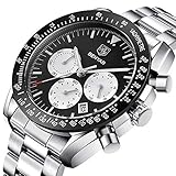 schwarze edelstahl uhr herren 44-mm Edelstahlgehäuse mit Mineral Scheibe, wasserdicht bis 30 m (98 ft)