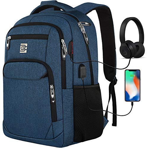 Travel Laptop Backpack with USB Charging and Headphone Port,Anti-Theft Business Laptop Backpack with Breathable Padded Shoulder Strap,Water Resistant 15.6'' Computer Rucksack for School/Work/Travel