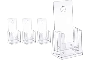 Niciksty 4 Stück Wandprospekthalter A6 aus Durchsichtigem Kunststoff, 2-Stufiger Prospekthalter Wand oder Schreibtisch - Für Prospekte, Postkarten, Flyer, Menüs & Broschüren