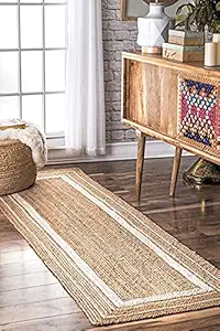 Loomsale Premium Modern Design Collection, Braided Reversible Carpet, Hand Woven Classic Rug, Kitchen Rugs, Rugs for Living & Bedroom (White Cotton with Jute, 60 x 150 cm - Runner - 2 x 5 ft)