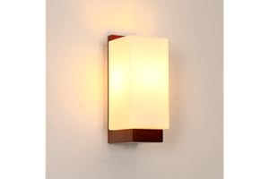 Mckalen Aplique de Pared Interior Vintage, E27 Lámpara de Pared con Pantalla de Vidrio, Madera Luz de Aplique para Dormitorio, Salón, Cocina, Pasillo, Escaleras (Bombilla no Incluida)