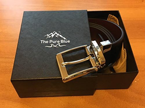 Reversible Belt, Black Leather One Side, Brown the Other, Chrome Twist Mechanism Buckle, 34mm Wide, Nicely Gift Boxed, Smart or Casual to Fit Waists 32'' to 48''