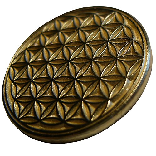 EnerChrom | Blume des Lebens-Glücksmünze als Glücksbringer | Lebensblume-Talisman | Metall-Farbe: gold | 1 Stück in Organzasäckchen verpackt als Geschenk-SET - 4