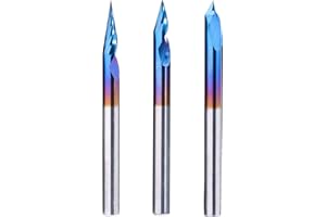 FOXALIEN 3pcs 20/30/60 Deg 0.1mm 2-Flute Spiral Engraving V-Bit Set for Wood Carving Milling, 1/8” Shank CNC Router Bits, Nano Blue Coating Carving Bit for Wood MDF Lettering Sign Making