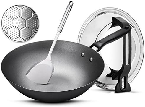 LINGZHIGAN Professional Chef Cookware Non-stick Pan No Coating Iron Wok Stainless Steel Visual Cover Caliber 30m 12 In Silver