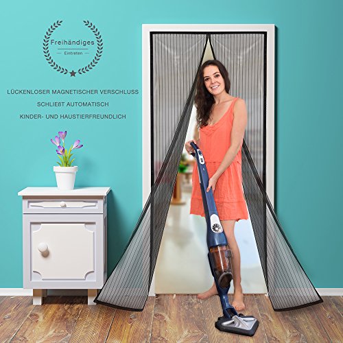 Jerrybox Fliegengitter Tür Insektenschutz Vorhänge Magnetvorhang Magnetischer Fliegenvorhang Moskitonetz für Türen/Balkontür, 90 x 210 cm, Schwarz - 3