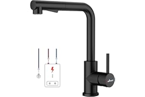 APPASO Niederdruck Armatur Küche Schwarz, Wasserhahn Küche 3 Anschlüsse, Niederdruck Küchenarmatur, Spültischarmatur Niederdruck mit 2 Strahlarten, Mischbatterie für Boiler Edelstahl Schwarz