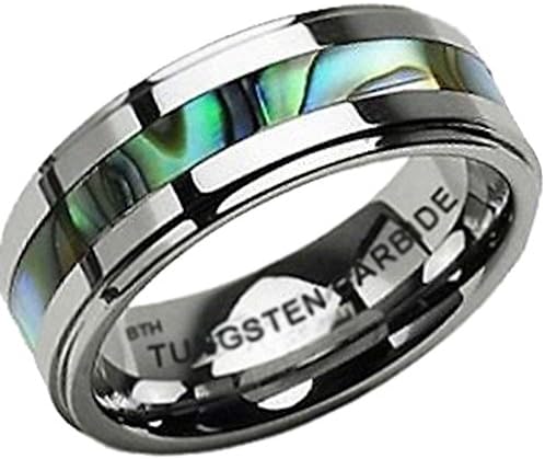 Tungsten Abalone Shell Inlay Mens Tungsten Carbide Wedding Engagement Band Ring P