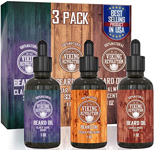 Beard Oil Conditioner 3 Pack - All Natural Variety Gift Set - Sandalwood, Pine & Cedar, Clary Sage Conditioning and Moisturizing for Healthy Beards