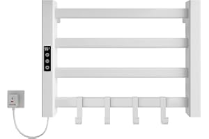 SKYLYZH Electric Towel Radiator Small 550 x 400 mm Bathroom Radiator 80 W Towel Rail Heating Electric Towel Radiator 30-70°C Adjustable Temperature 1-9 Hours Time Keeping White Left