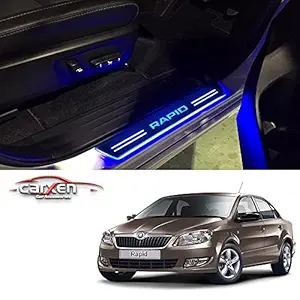 CARXEN Car Accessories Car Door Foot Step LED Sill Plate with Mirror Finish for Skoda Rapid Set of 4 Pieces, (Blue)