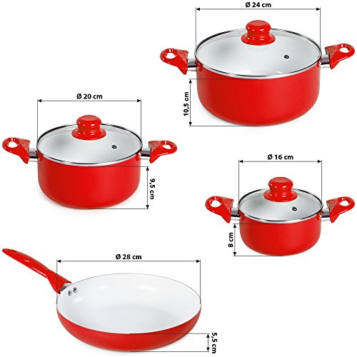 TecTake® 8 teiliges Keramik Kochtopf Set mit Glasdeckel rot - 9