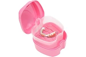 DIDISEEN Denture Bath Case Portable Orthodontic Dental Retainer Box False Teeth Storage Container for Denture, Invisalign, Braces, Mouth Guard Travel Cleaning Retainer (Pink)