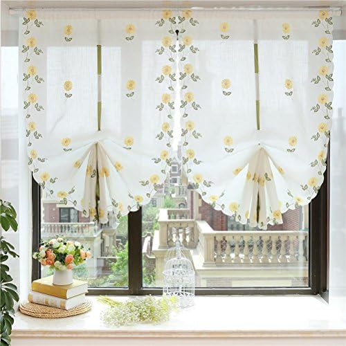 BKFF® Tulle curtains Daisy Window Sheer Curtains Simple for Bay Eindow Balcony Pull the Fan Balloon Roman Curtain 1 PCS , width 83cm* high 250cm , yellow