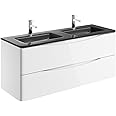 Eaton White Wall Hung Vanity Unit Includes Double Grey Glass Basin Bathroom Furniture Storage Unit 1200mm