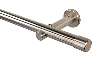 iso-design Gardinenstange 20 mm Farbe Edelstahl, Vorhangstange zur Wand- und Deckenmontage geeignet, Rohr aus Edelstahl, Set mit Halterungen und Endstück Kappe, 240 cm (2 x 120 cm)