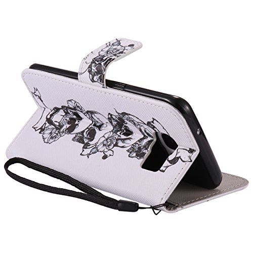 Feeltech Samsung Galaxy S7 Edge Hülle PU-Leder und Brieftasche Bunte Muster Fall mit Magnetverschluss, Hybrid-Kickstand mit Stand-Funktion, schlagen Sie schützende weiche TPU Stoßstangenabdeckung und Kreditkartenhalter für Samsung Galaxy S7 Edge Handgelenk Bügel-Buch-Art-Geldbeutel-Tasche mit 2 In 1 Berühren Sie Stift – Schädel - 4