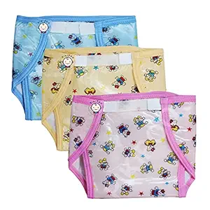 PIKIPOO : Presents Baby Kids PVC (Plastic) Diaper Joker Padded Baby Nappy Panty Training Pants with Inner & Outer Soft Plastic Reusable & Waterproof Multi (6-12 Months)