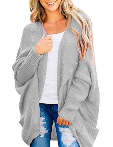 Gray Dolman Sleeve Knit Cardigan with Pocket