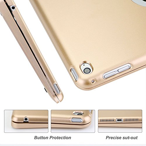 iPad Mini 4 Tastatur Fall Gold, dingrich Ultra Slim Premium Aluminium drahtloser Bluetooth Tastatur Schutzhülle Ständer Cover Hartschale Kunststoff Flio Cover porfolio Displayschutzfolie Fall Laptop Stilvolle QWERTY Tastatur Hülle für Apple iPad Mini 4 Tablet + Displayschutzfolie + Stylus - 7